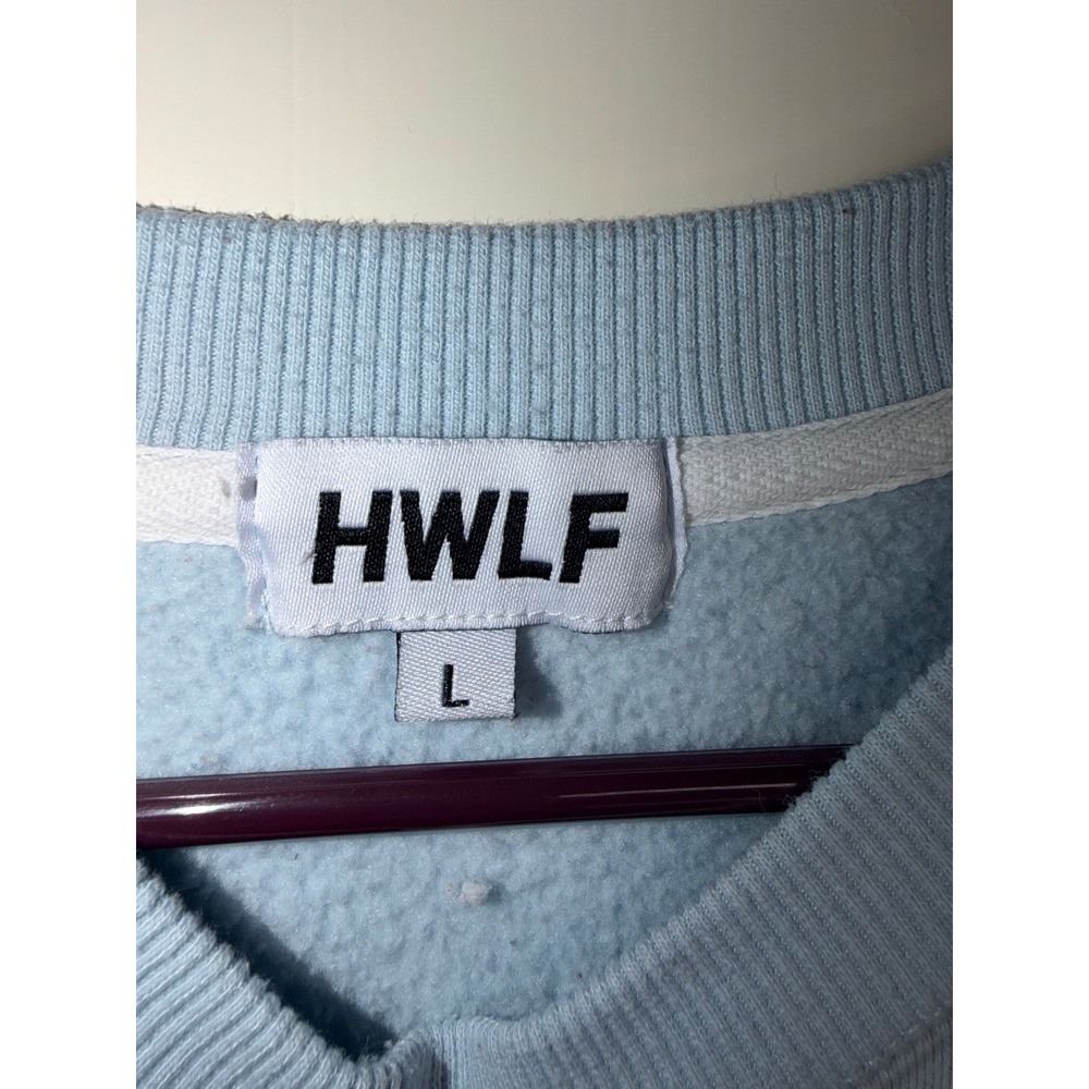 HWLF Daughter Embroidered Crewneck Sweatshirt Light Blue Fleece Pullover Large - Picture 4 of 4